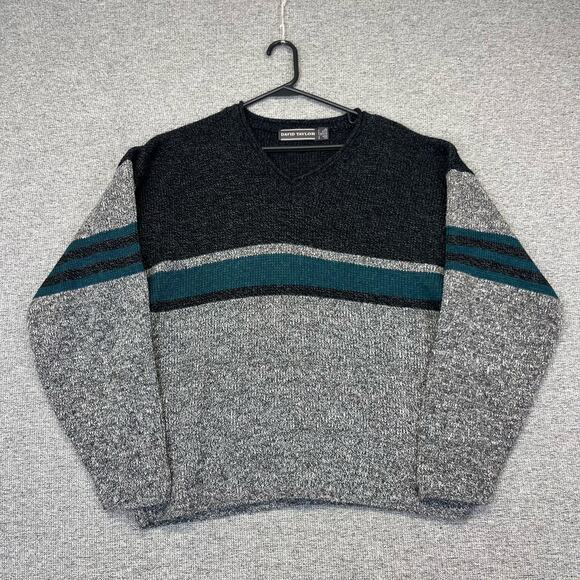 vintage 90s david taylor acrylic sweater chest stripe concrete‎ wash USA Made - Picture 1 of 8